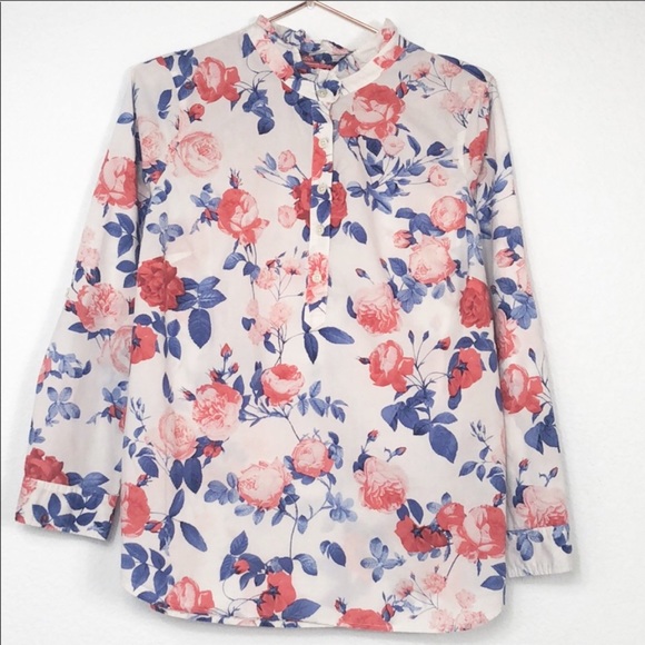 Talbots Tops - Talbots Ruffle Mock-Neck Vibrant Rose Print Top